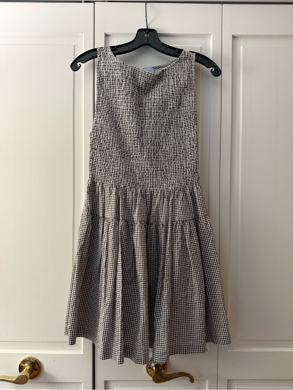 Hill House Sleeveless Gingham Tiered Mini Dress - Brown and White